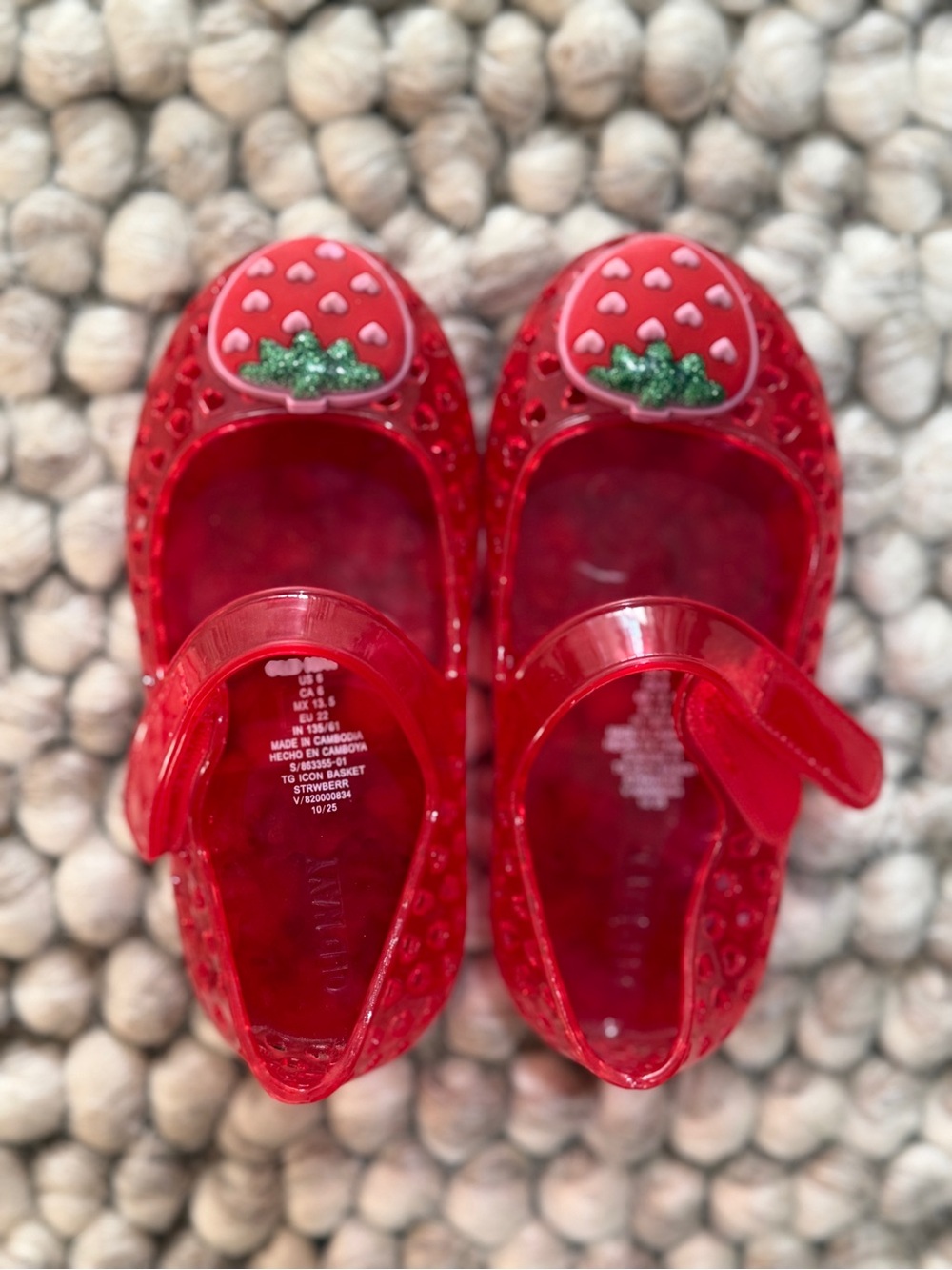 Old Navy Red Jelly Mary Jane Sandals with Strawberry Accent